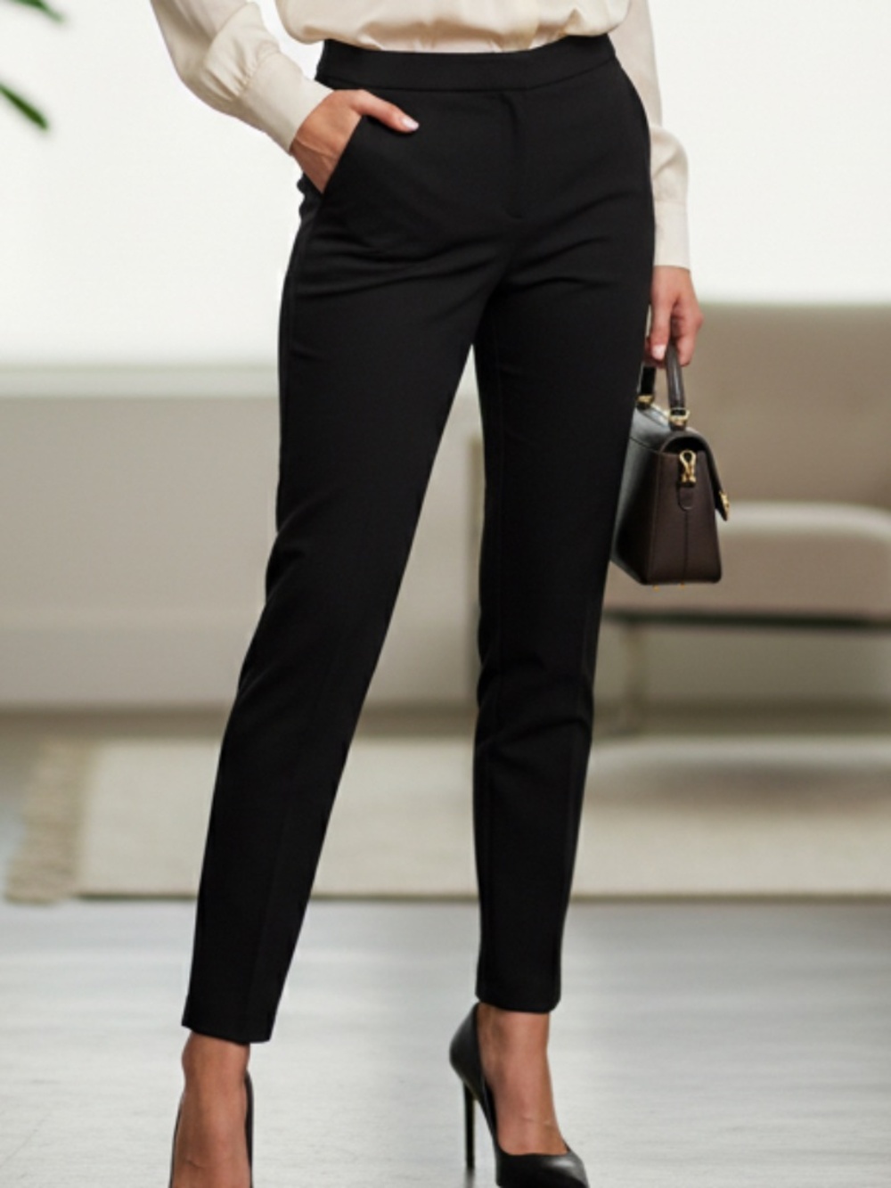 Theory Tailored Black Pull On Trousers | Quiet Luxury Workwear | Size 6